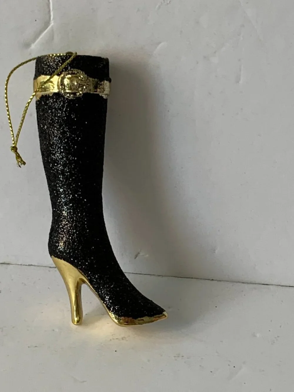 Vintage Pier 1 Black Glitter High-Heeled Boot Christmas Ornament  4